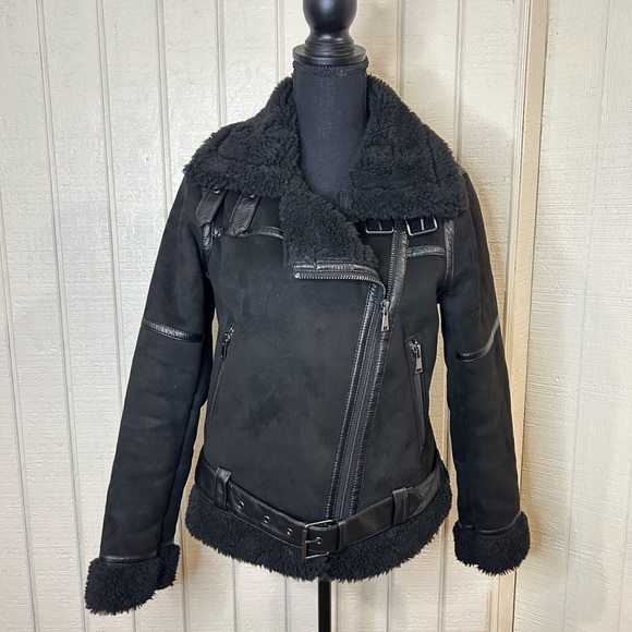 Zara Faux Suede Biker Moto Double Faced Jacket, size XS. - Picture 3 of 6